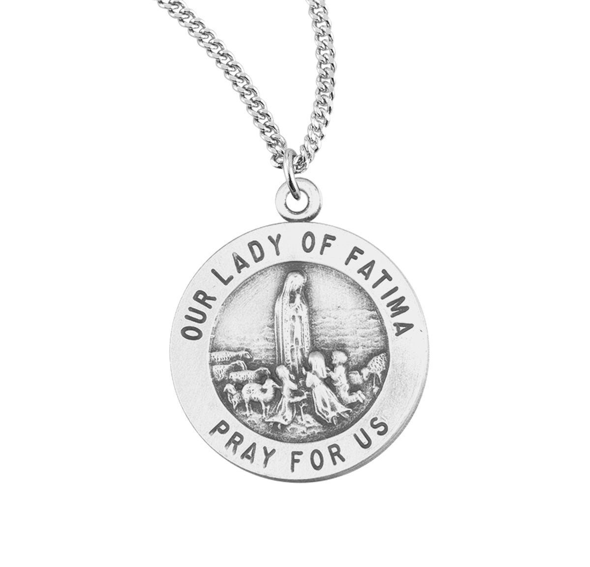 Our Lady of Fatima Round Medal Necklace, Sterling Silver