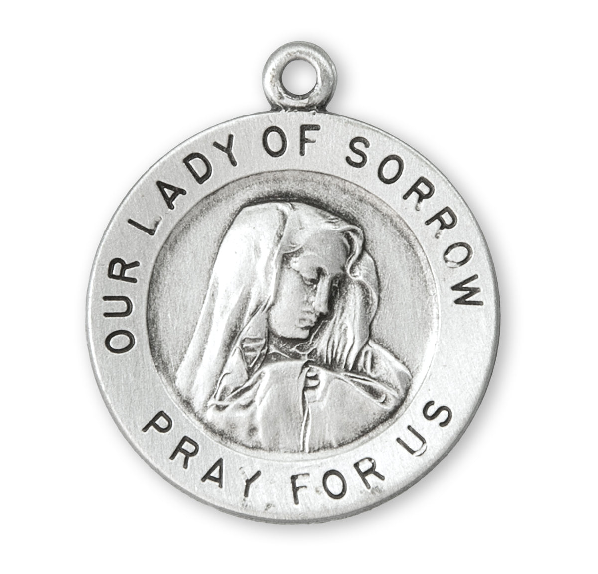 Our Lady of Sorrows Round Medal Necklace, Sterling Silver
