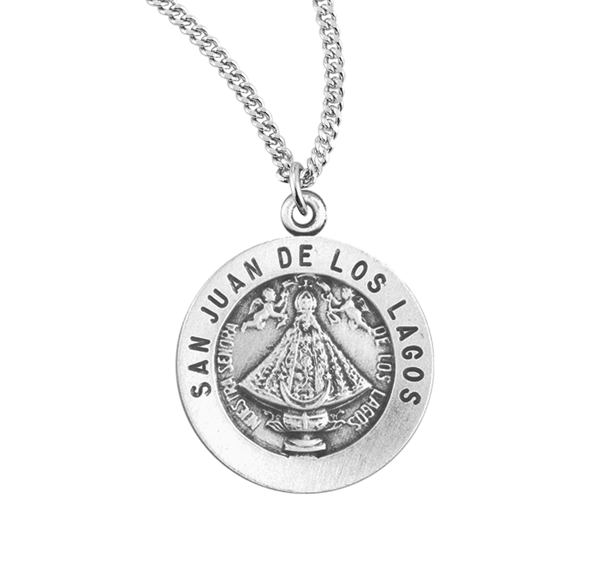 Virgin de San Juan Round Medal Necklace, Sterling Silver