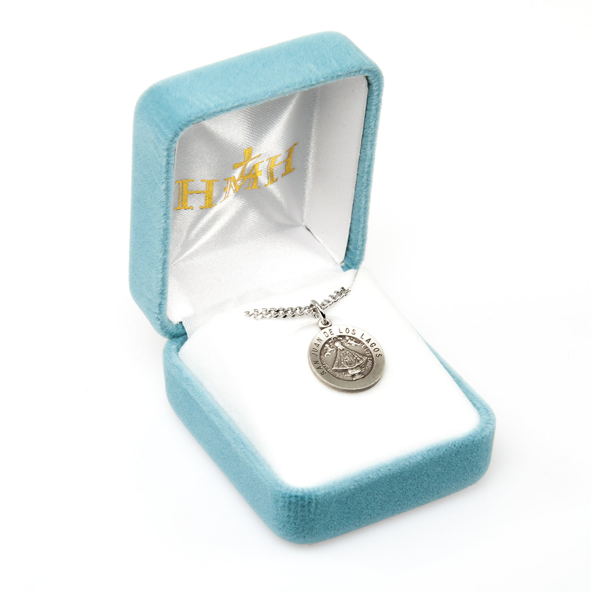 Virgin de San Juan Round Medal Necklace, Sterling Silver