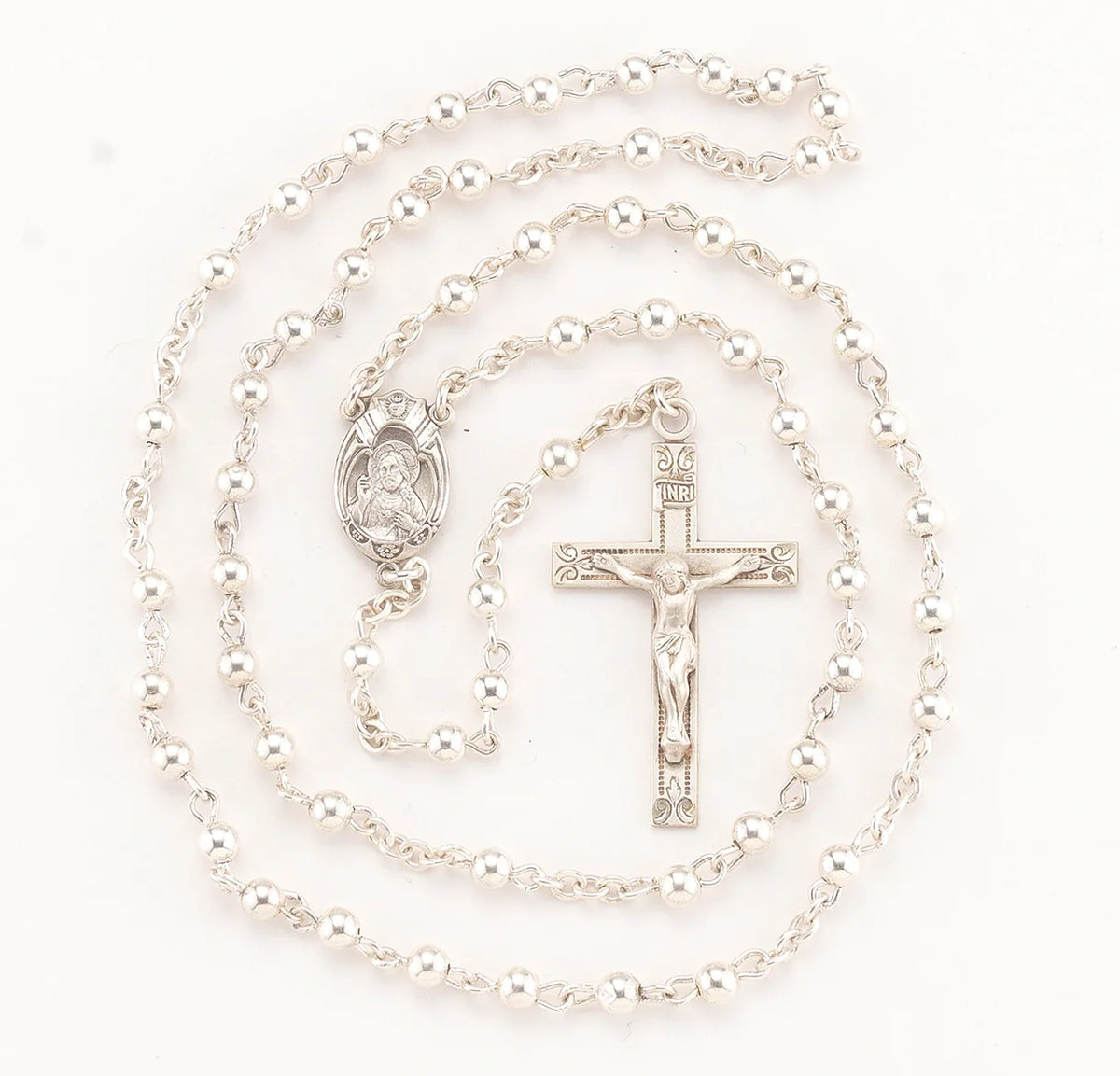 All Sterling Silver Rosary, Smooth Round 4mm Beads