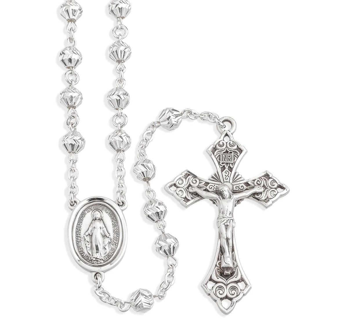 Sterling Silver Rosary, 6mm Herringbone Beads & Miraculous Medal Center