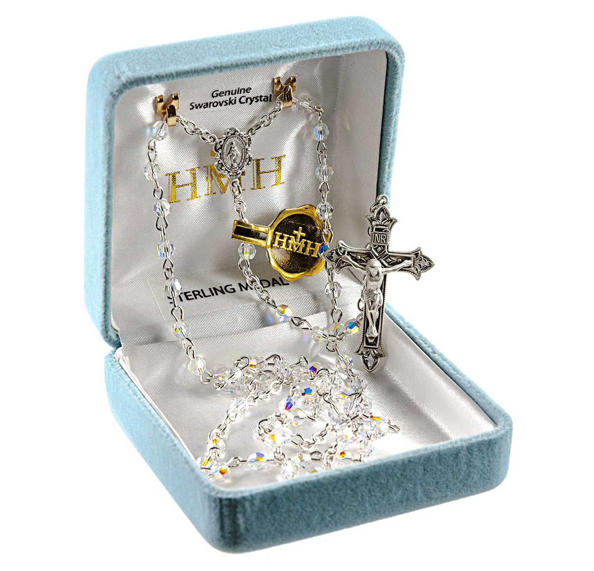 4mm Aurora Borealis Swarovski Crystal Rosary, Sterling Silver