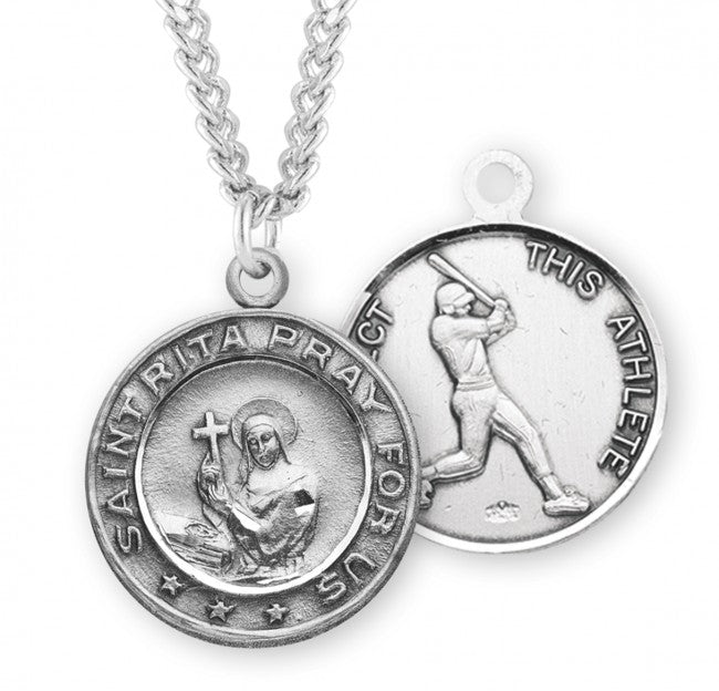Saint Rita Sterling Silver Baseball Medal for Boys