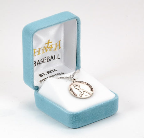 Saint Rita Sterling Silver Baseball Medal for Boys