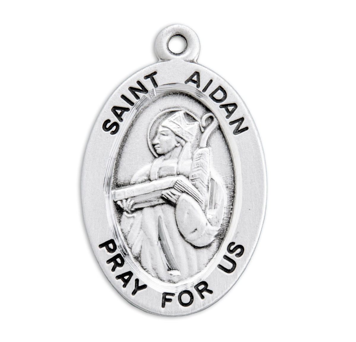 Saint Aidan Oval Medal Necklace, Sterling Silver