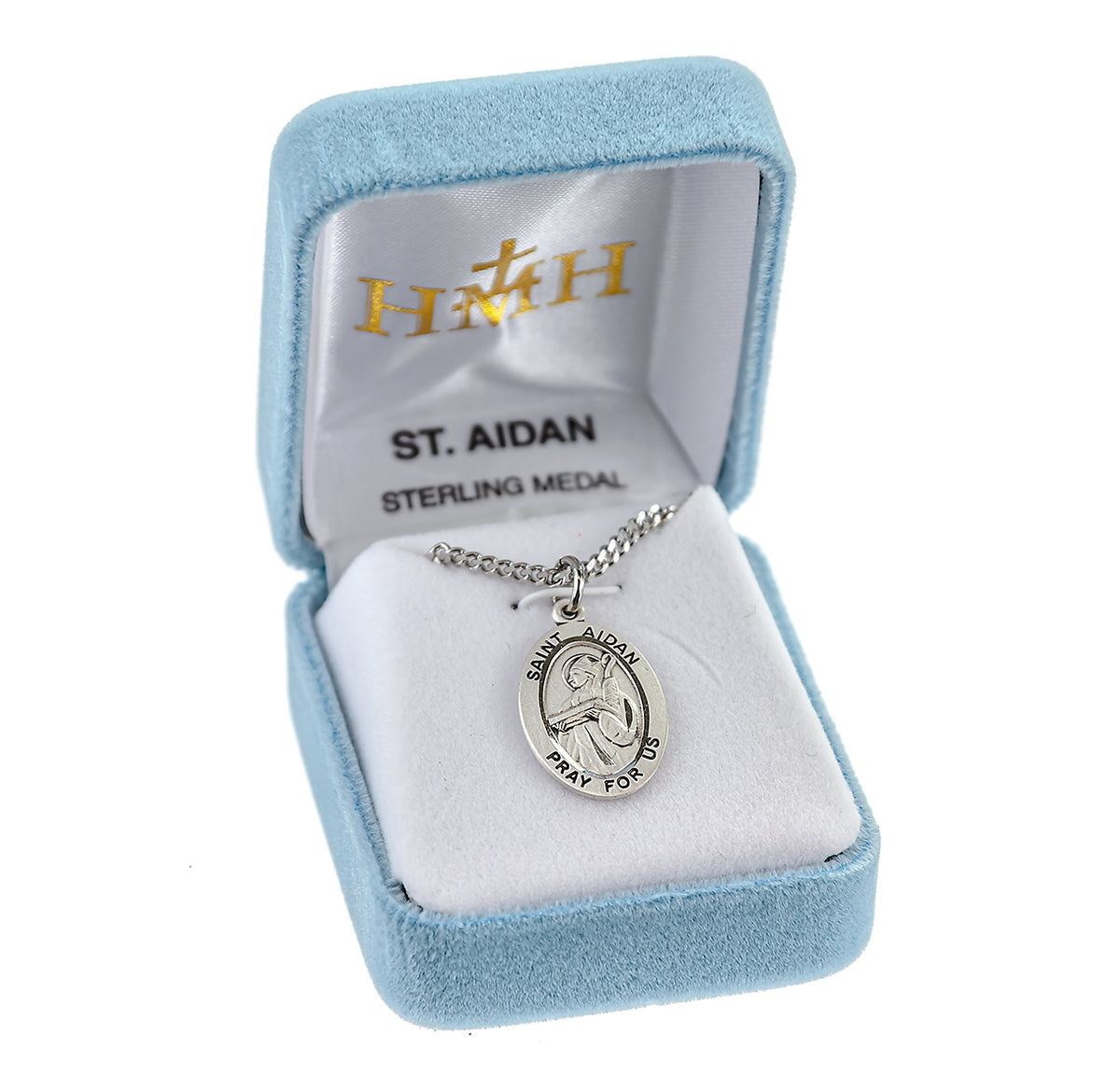 Saint Aidan Oval Medal Necklace, Sterling Silver