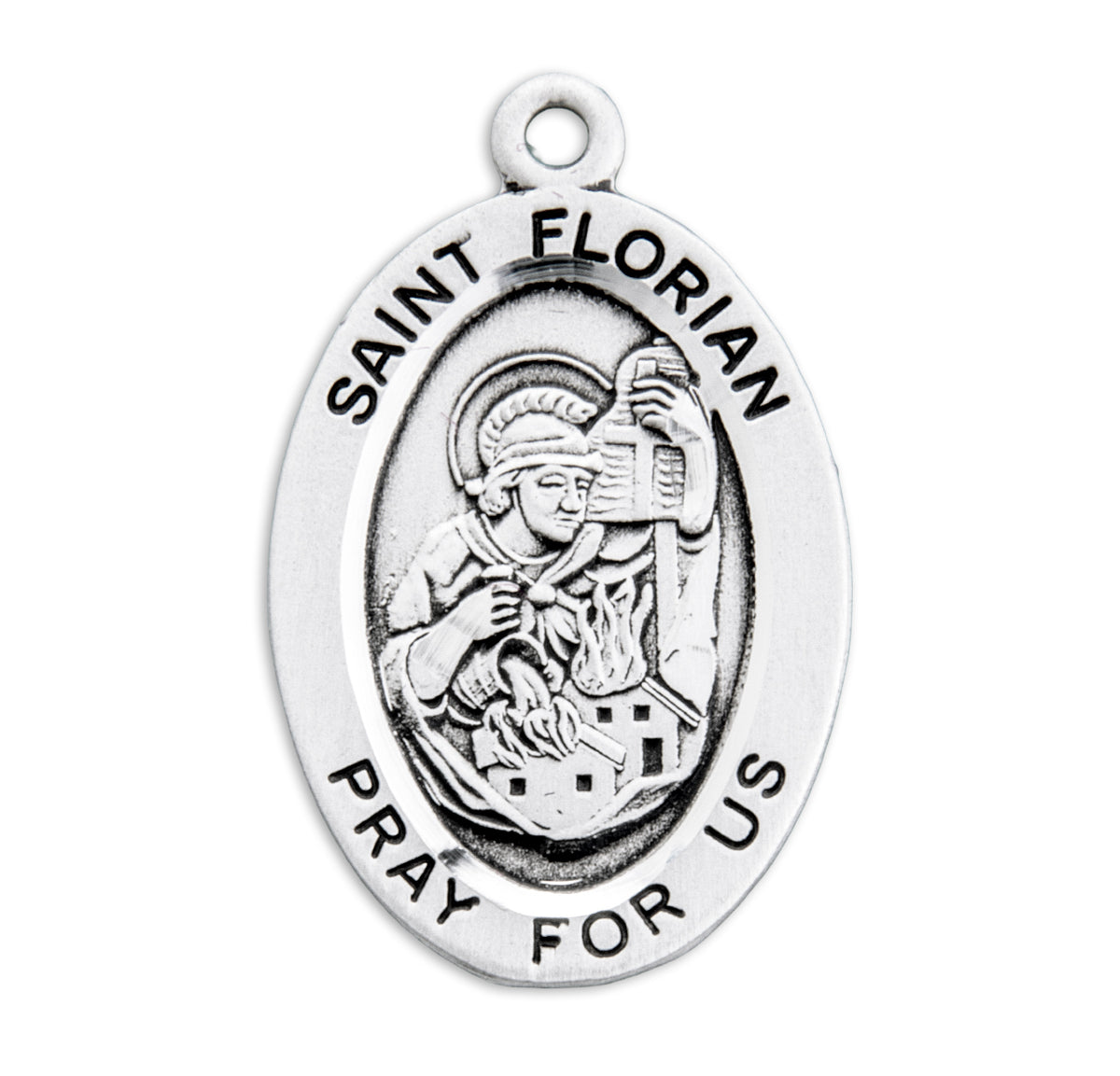 Medium Saint Florian Oval Medal Necklace, Sterling Silver