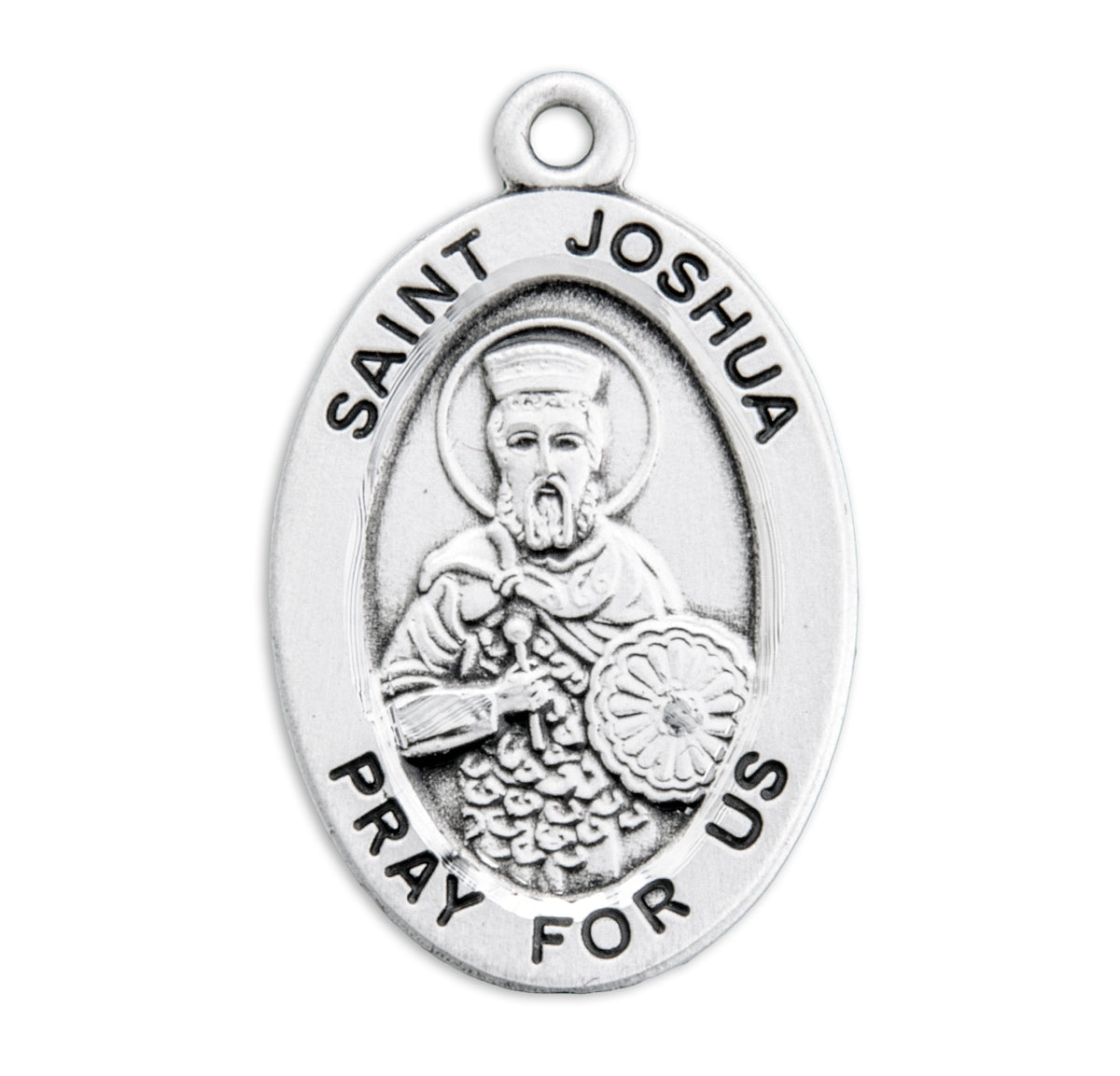 Saint Joshua Oval Medal Necklace, Sterling Silver