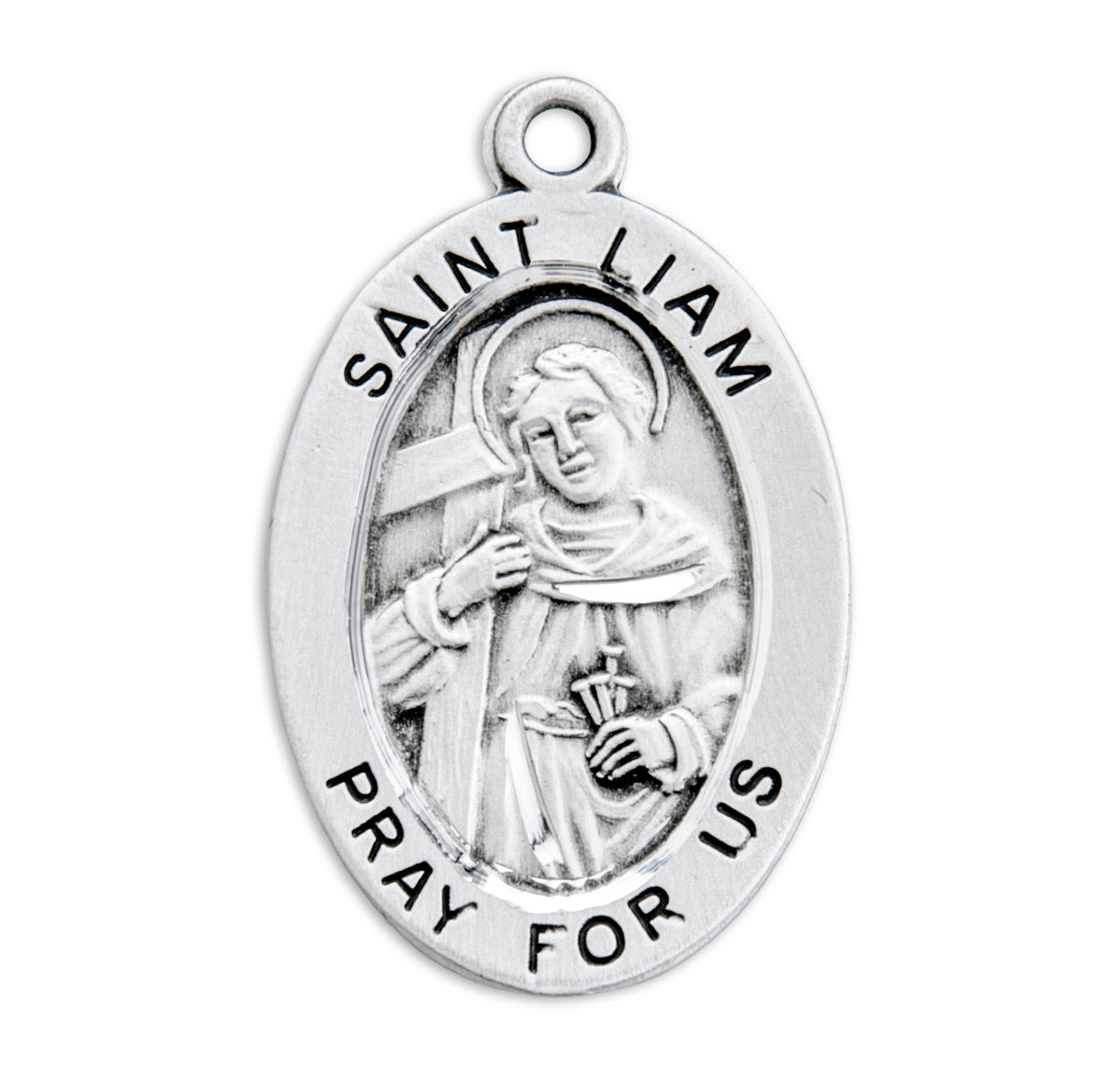 Medium Saint Liam Oval Medal Necklace, Sterling Silver