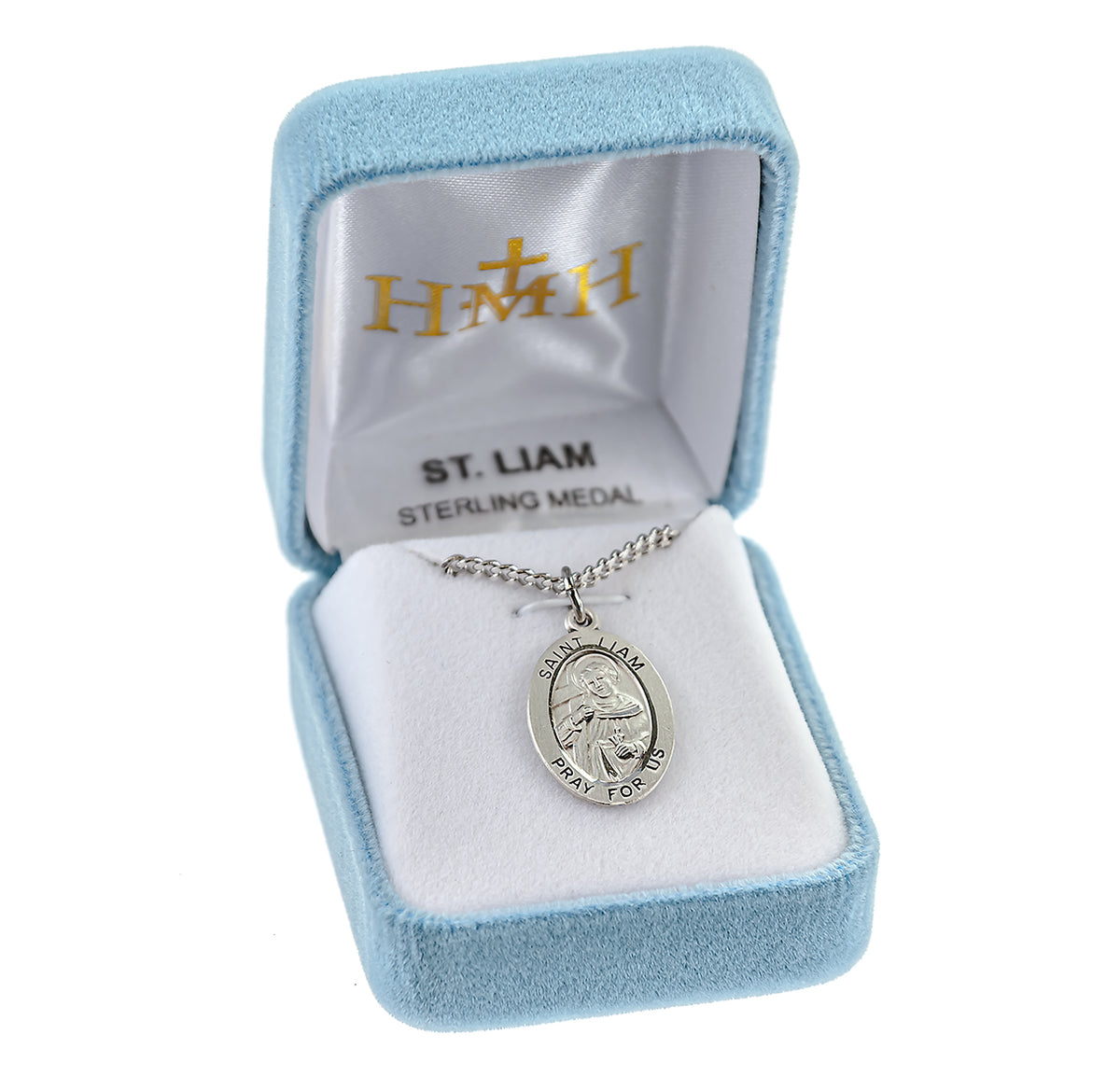 Medium Saint Liam Oval Medal Necklace, Sterling Silver