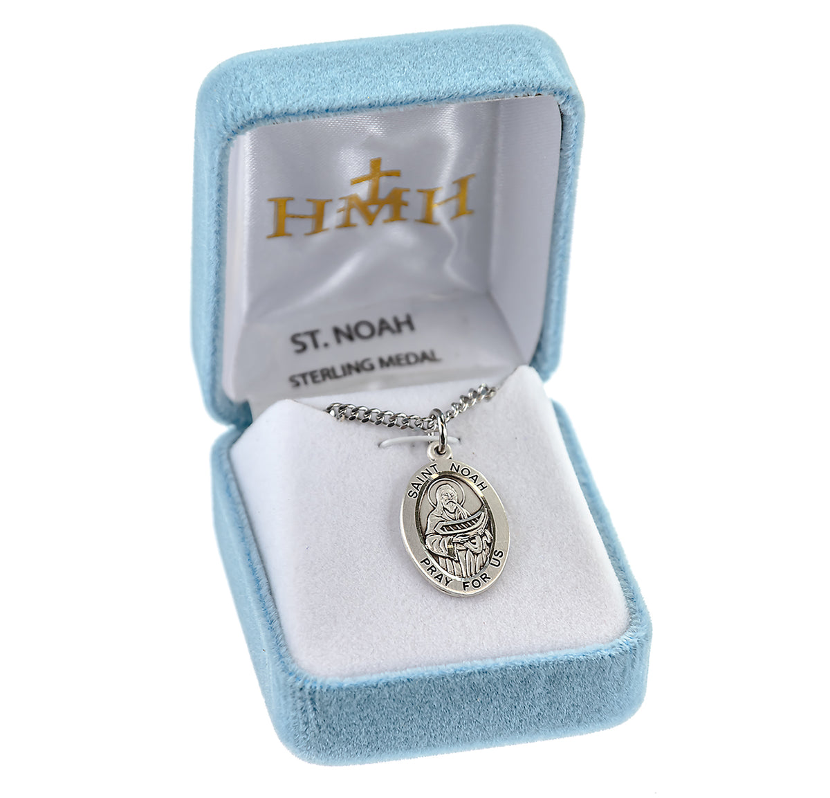 Saint Noah Oval Medal Necklace, Sterling Silver