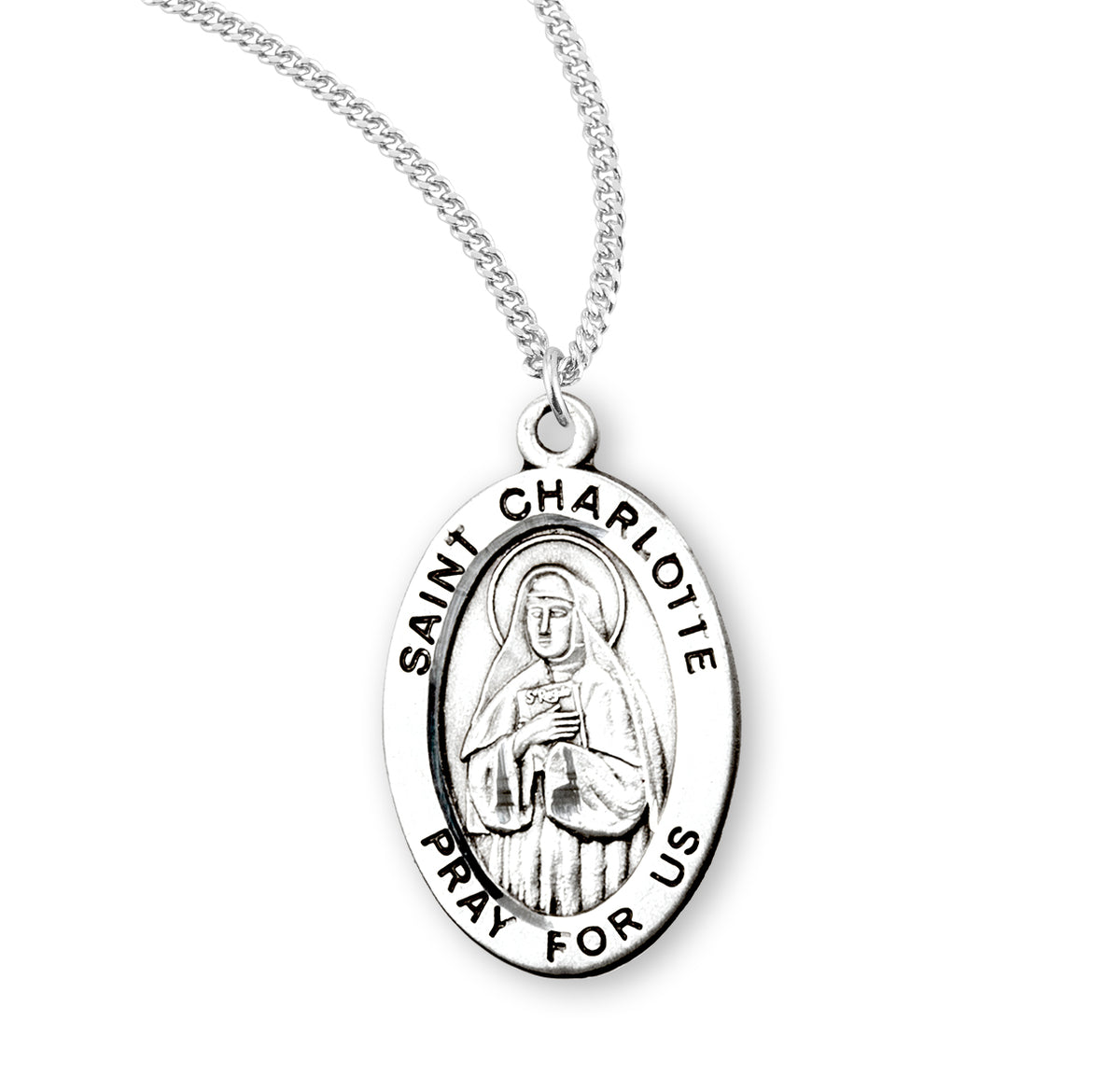 Saint Charlotte Oval Medal Necklace, Sterling Silver