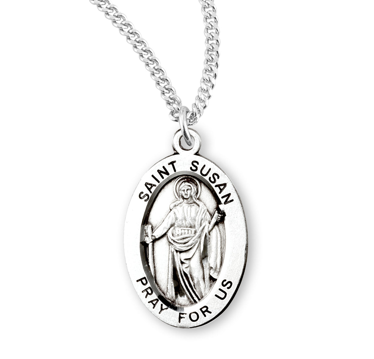 Medium Saint Susan Oval Medal Necklace, Sterling Silver