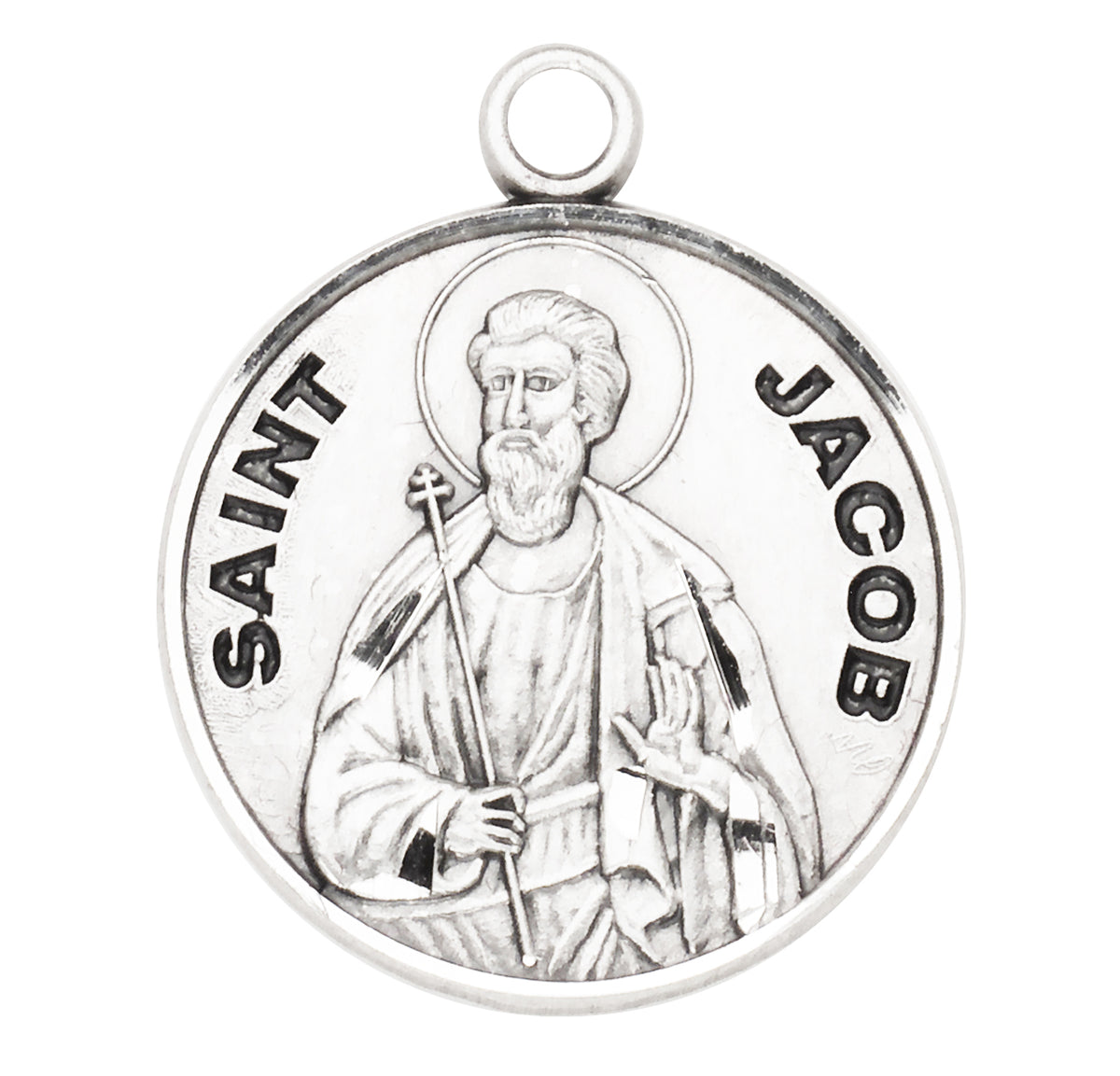 Saint Jacob Round Medal Necklace, Sterling Silver