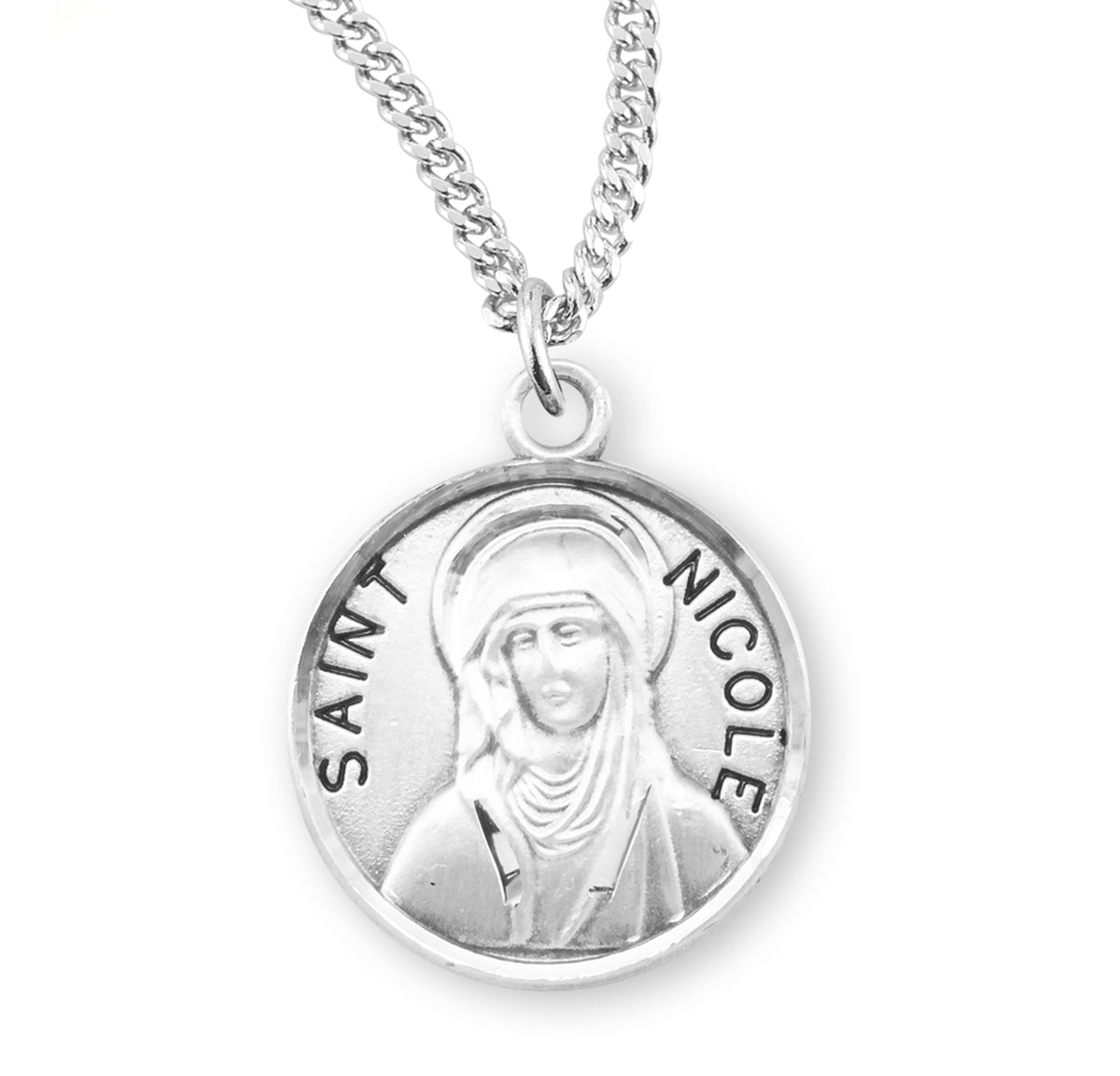 Saint Nicole Round Medal Necklace, Sterling Silver