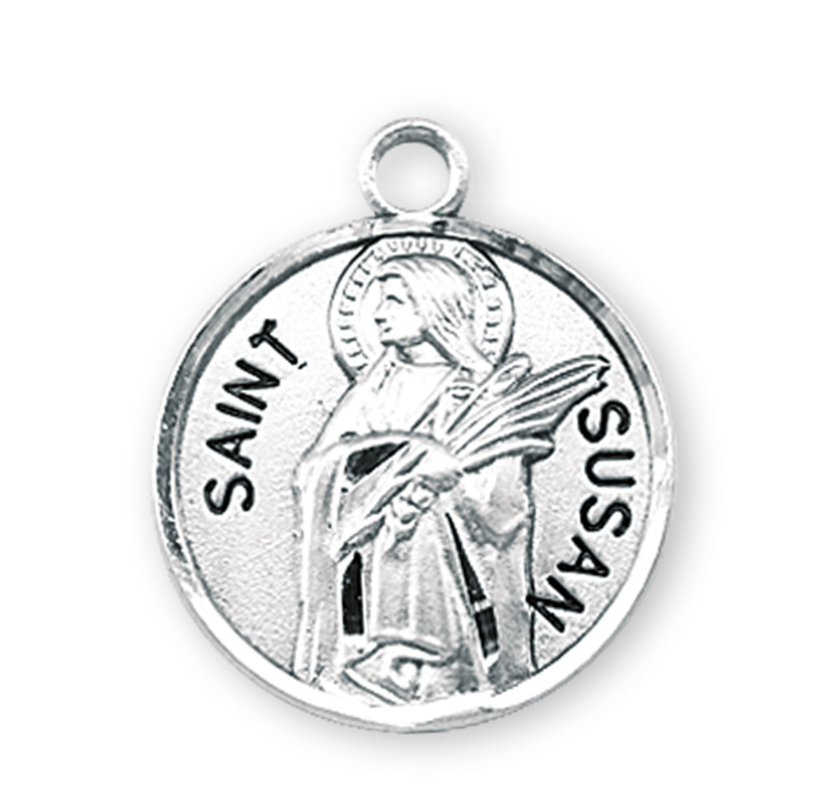 Saint Susan Round Medal Necklace, Sterling Silver