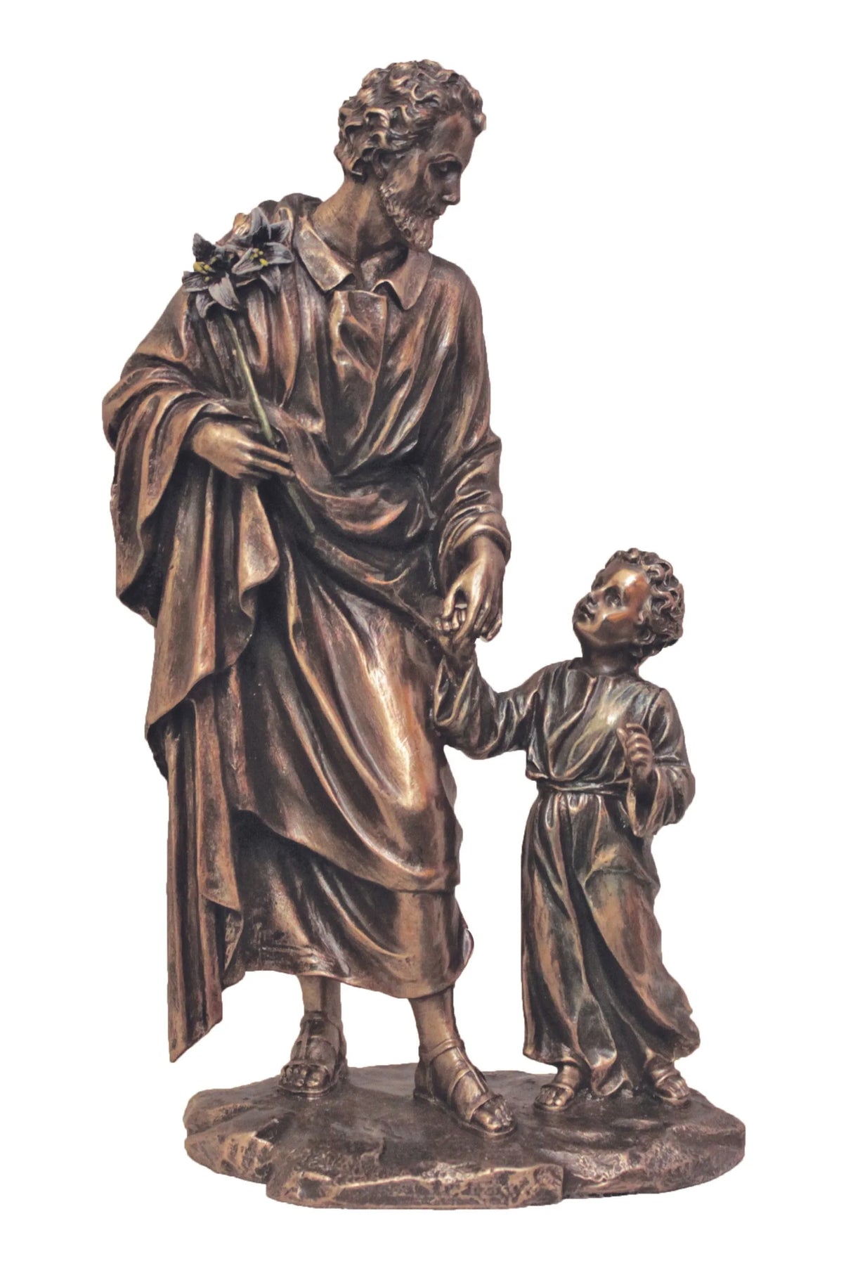 St. Joseph and Child Statue – 9" Lightly Hand-Painted Cold Cast Bronze