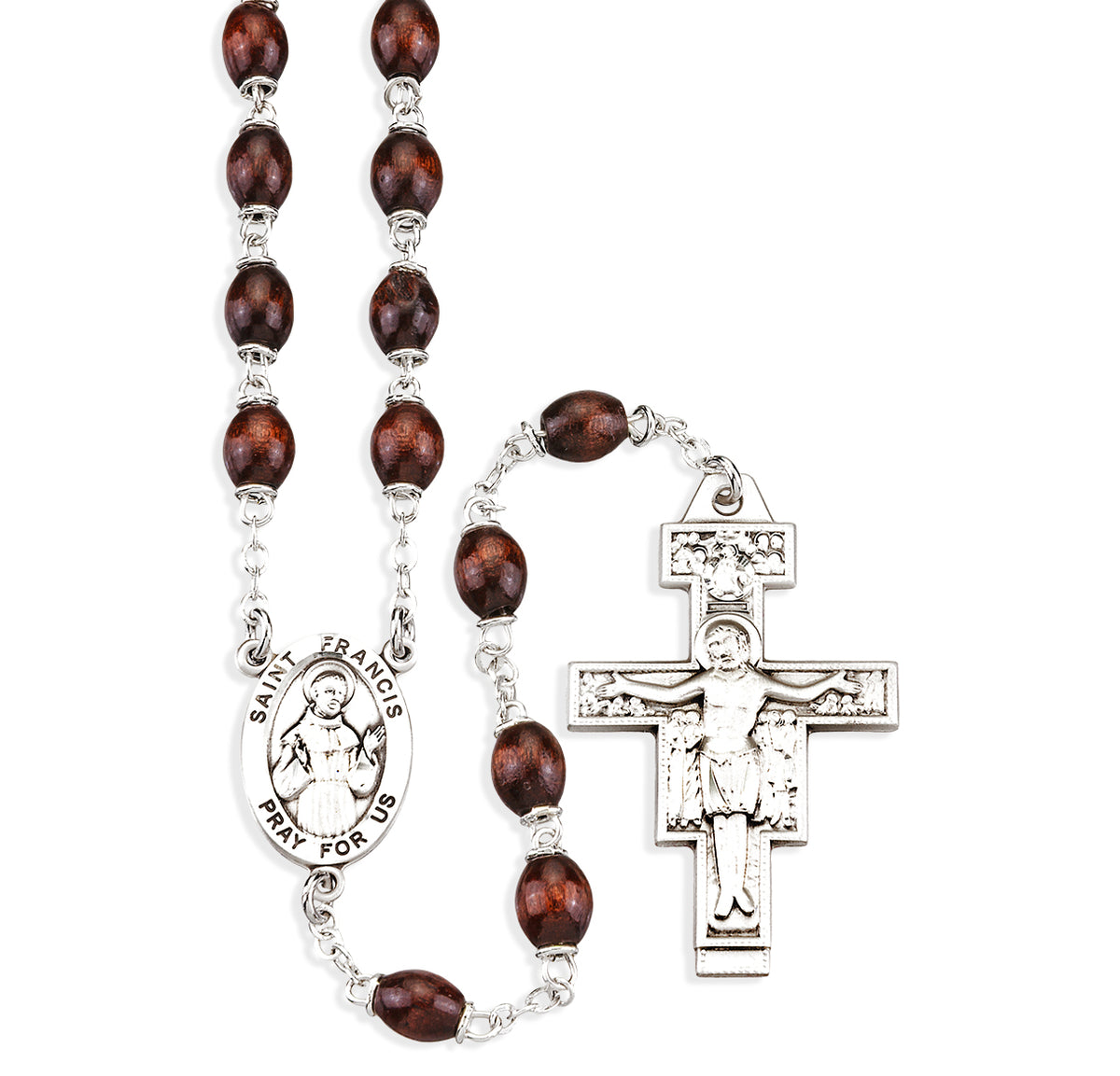 Franciscan Crown Seven Decade Rosary, Brown Boxwood, Sterling Silver Crucifix and Center