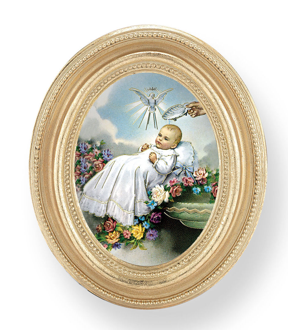 Sacrament of Baptism Small 4.5 Inch Oval Framed Print