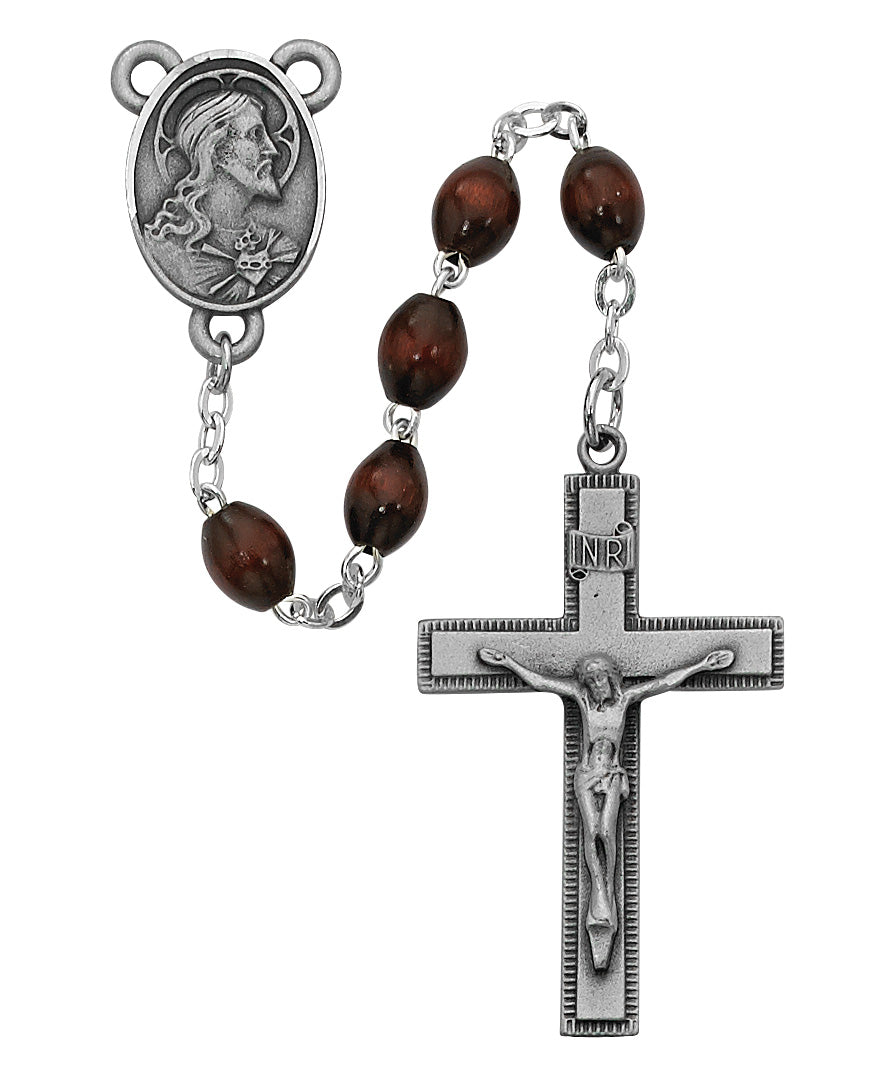 Sacred Heart Brown Wood Rosary