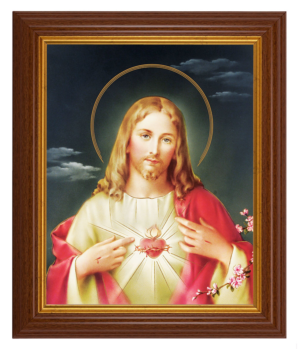 Sacred Heart of Jesus 8x10 Textured Artboard Dark Walnut Frame