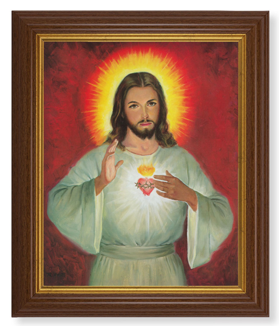 Sacred Heart of Jesus 8x10 Textured Artboard Dark Walnut Frame