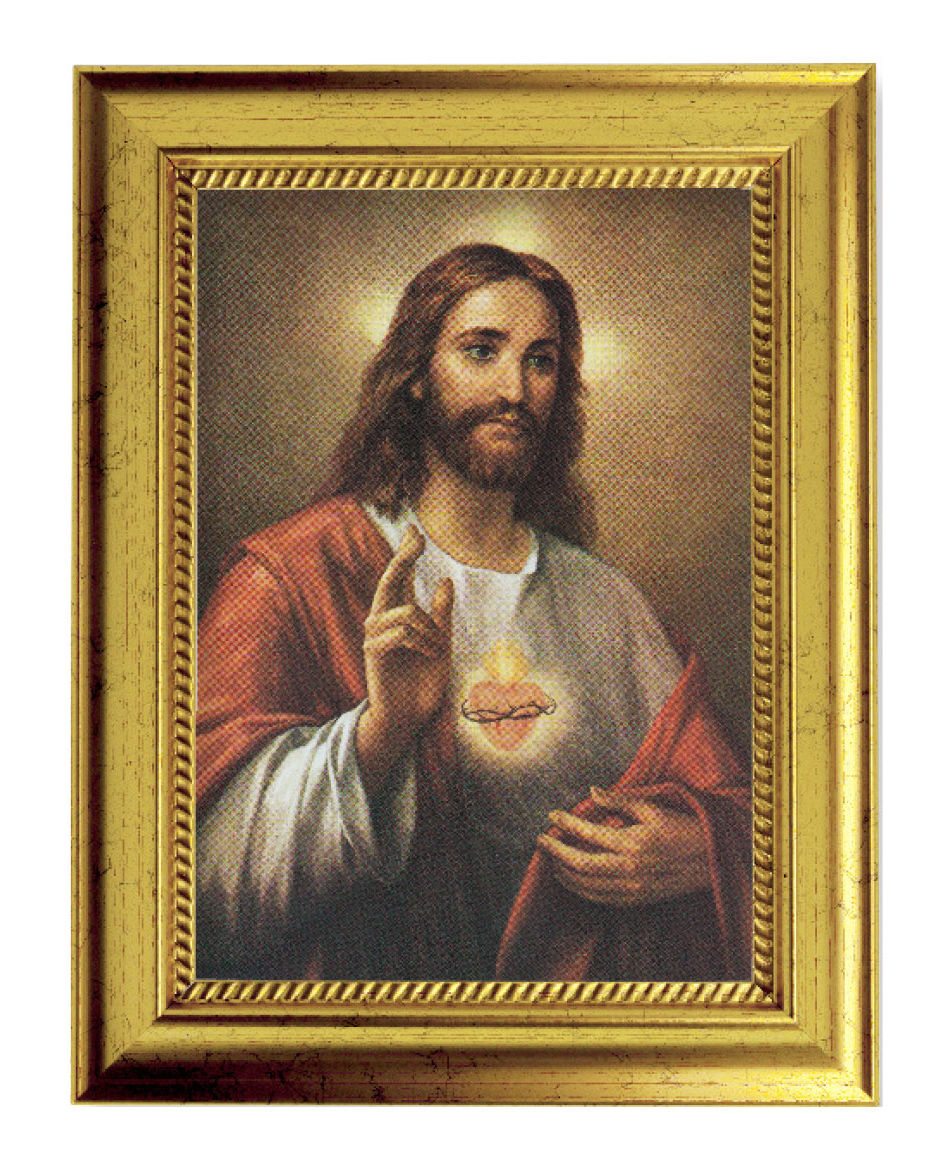 Sacred Heart of Jesus Print by La Fuente 5x7 Print in Gold-Leaf Frame