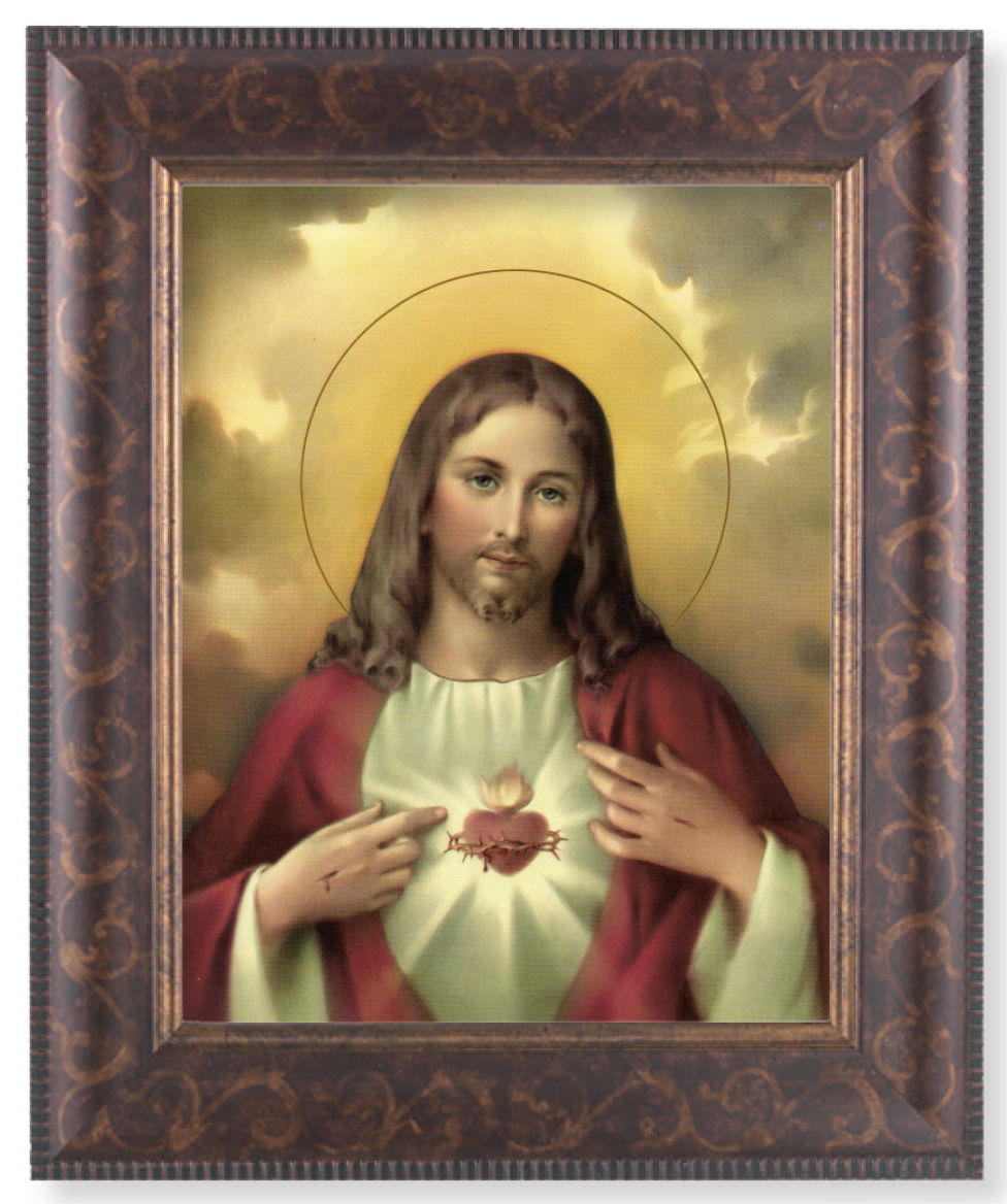 Sacred Heart of Jesus Red and Gold Hues 8x10 Framed Print Under Glass