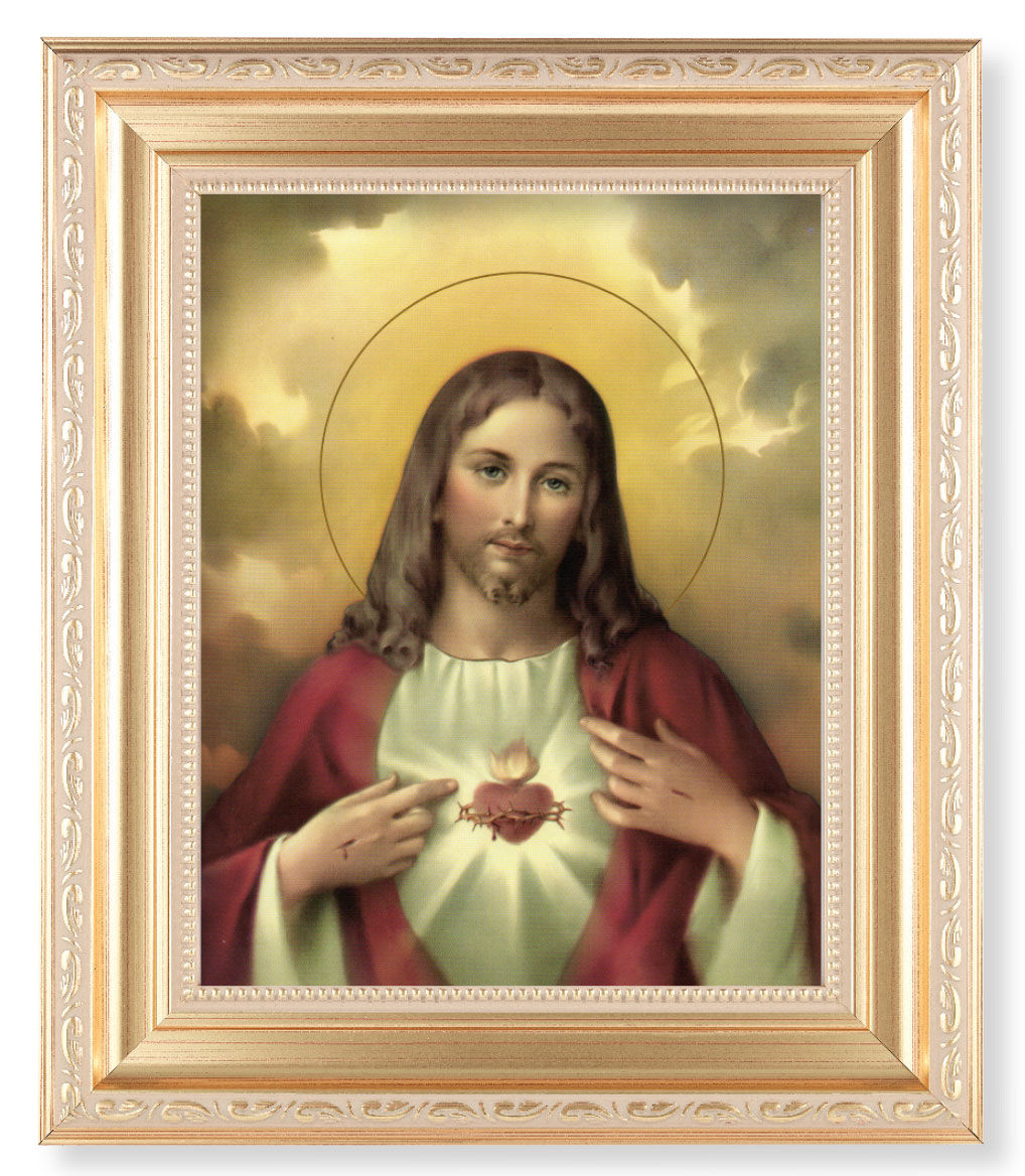 Sacred Heart of Jesus Red and Gold Hues 8x10 Framed Print Under Glass