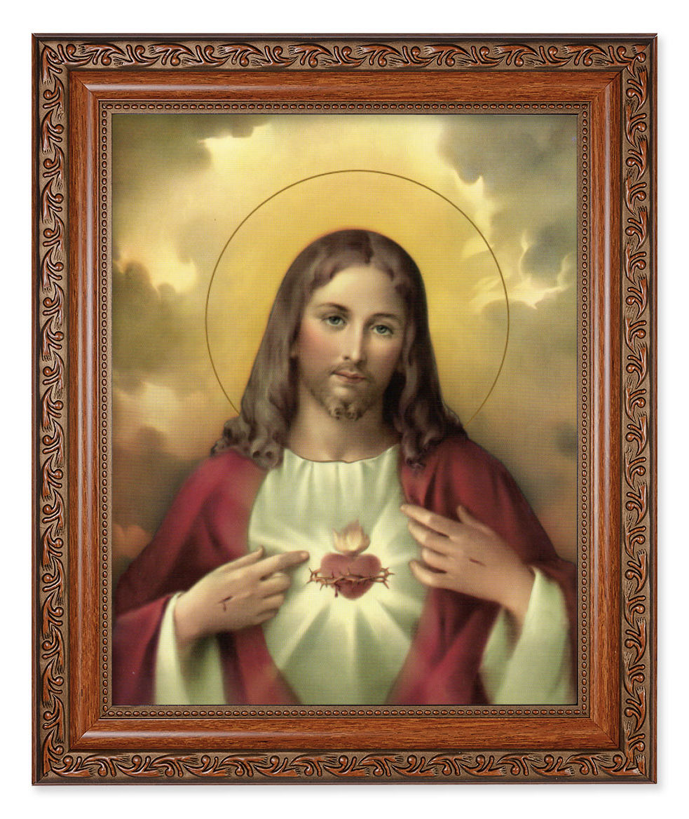 Sacred Heart of Jesus Red and Gold Hues 8x10 Framed Print Under Glass