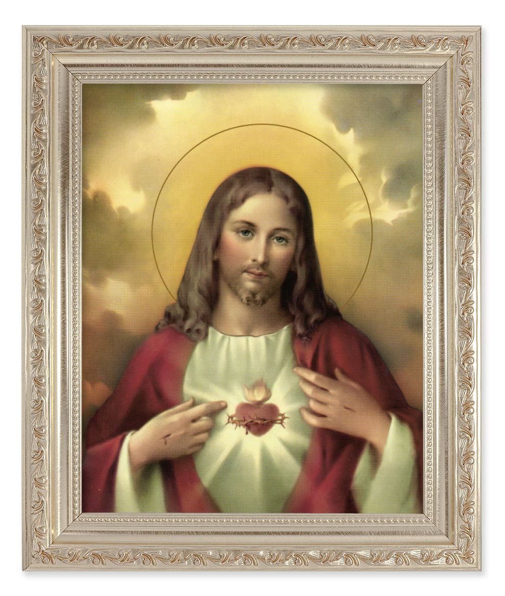 Sacred Heart of Jesus Red and Gold Hues 8x10 Framed Print Under Glass