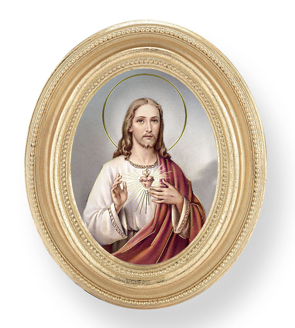 Sacred Heart of Jesus Small 4.5 Inch Oval Framed Print