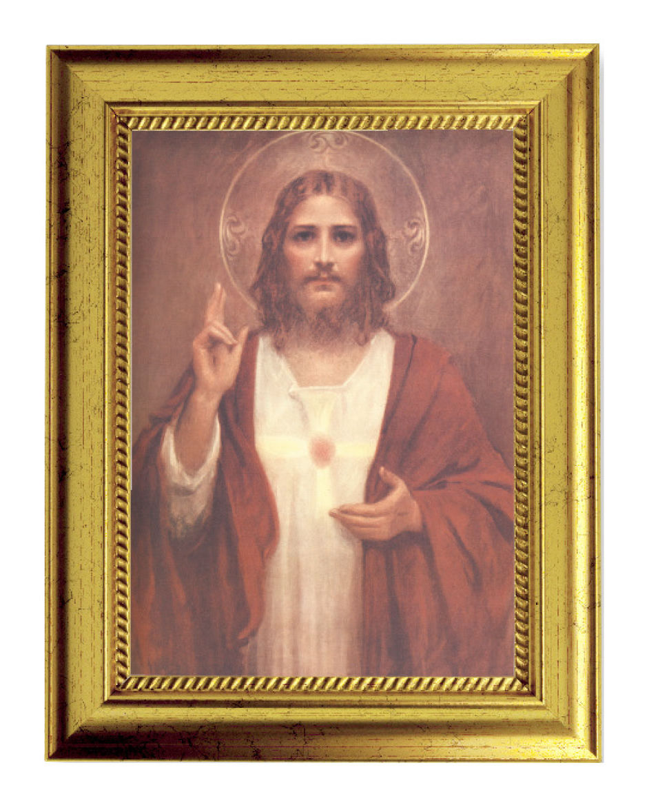 Sacred Heart of Jesus by Chambers 5x7 Print in Gold-Leaf Frame