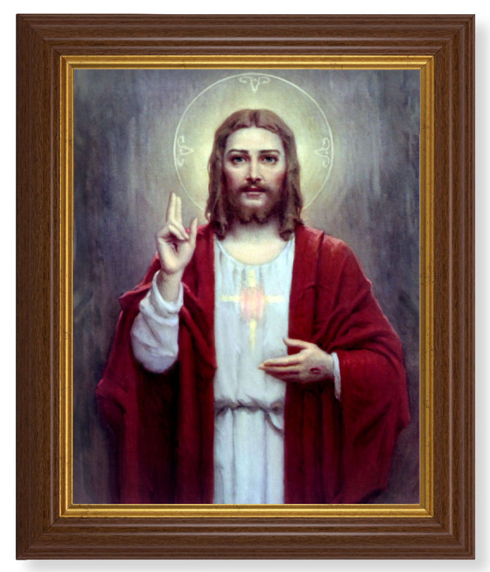 Sacred Heart of Jesus by Chambers 8x10 Textured Artboard Dark Walnut Frame