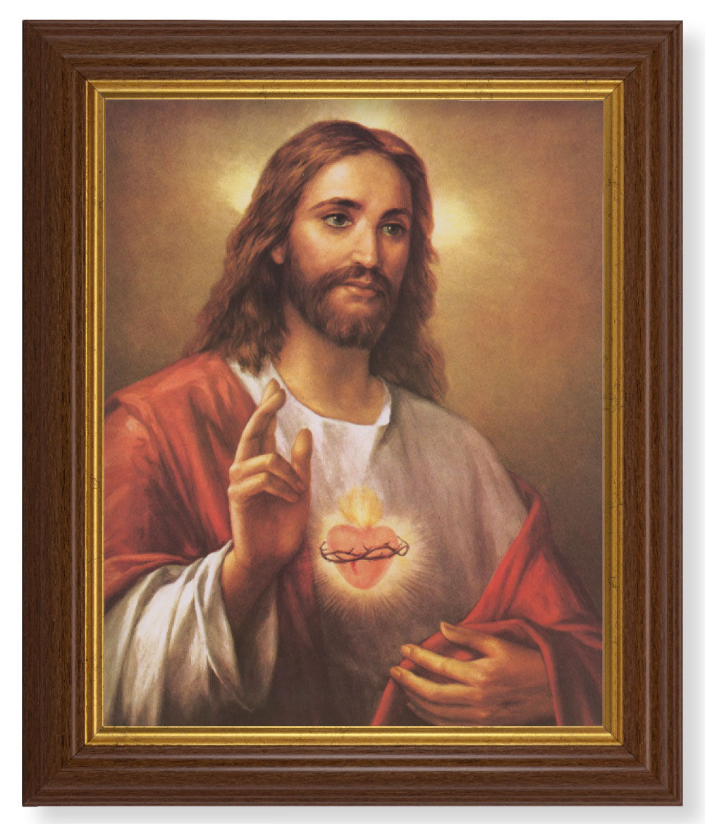 Sacred Heart of Jesus by La Fuente 8x10 Textured Artboard Dark Walnut Frame