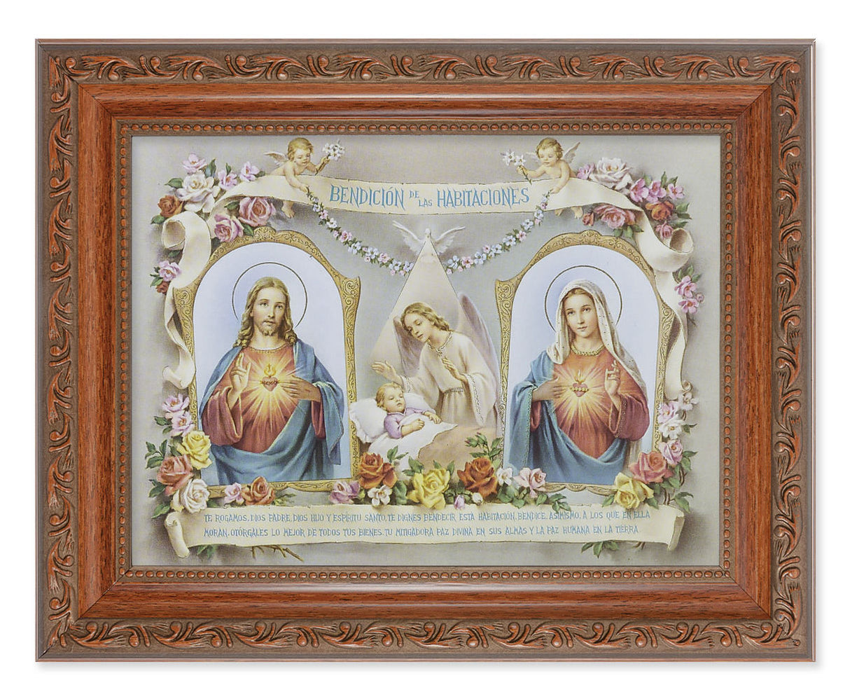 Sacred Hearts Baby Room Blessing in Spanish 6x8 Print Under Glass