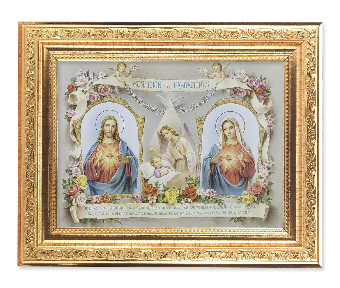 Sacred Hearts Baby Room Blessing in Spanish 6x8 Print Under Glass