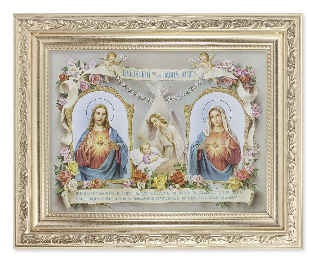Sacred Hearts Baby Room Blessing in Spanish 6x8 Print Under Glass