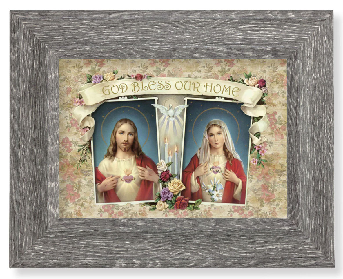 Sacred and Immaculate Heart House Blessing 7x9 Gray Oak Frame