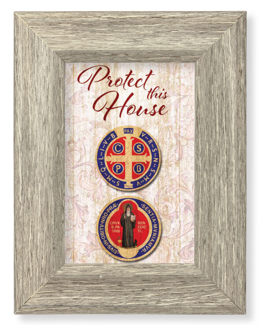 Saint Benedict House Blessing 8x6 Gray Oak Frame