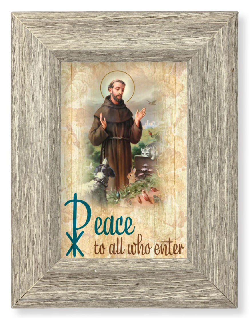 Saint Francis Peace Blessing 8x6 Gray Oak Frame