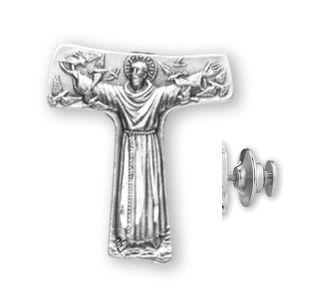 Saint Francis Tau Cross Lapel Pin Sterling Silver