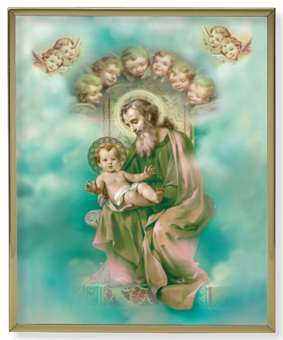 Saint Joseph and Child Enthroned Gold Frame 8x10 Plaque