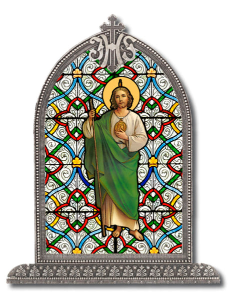 Saint Jude Glass Art in Arched Frame