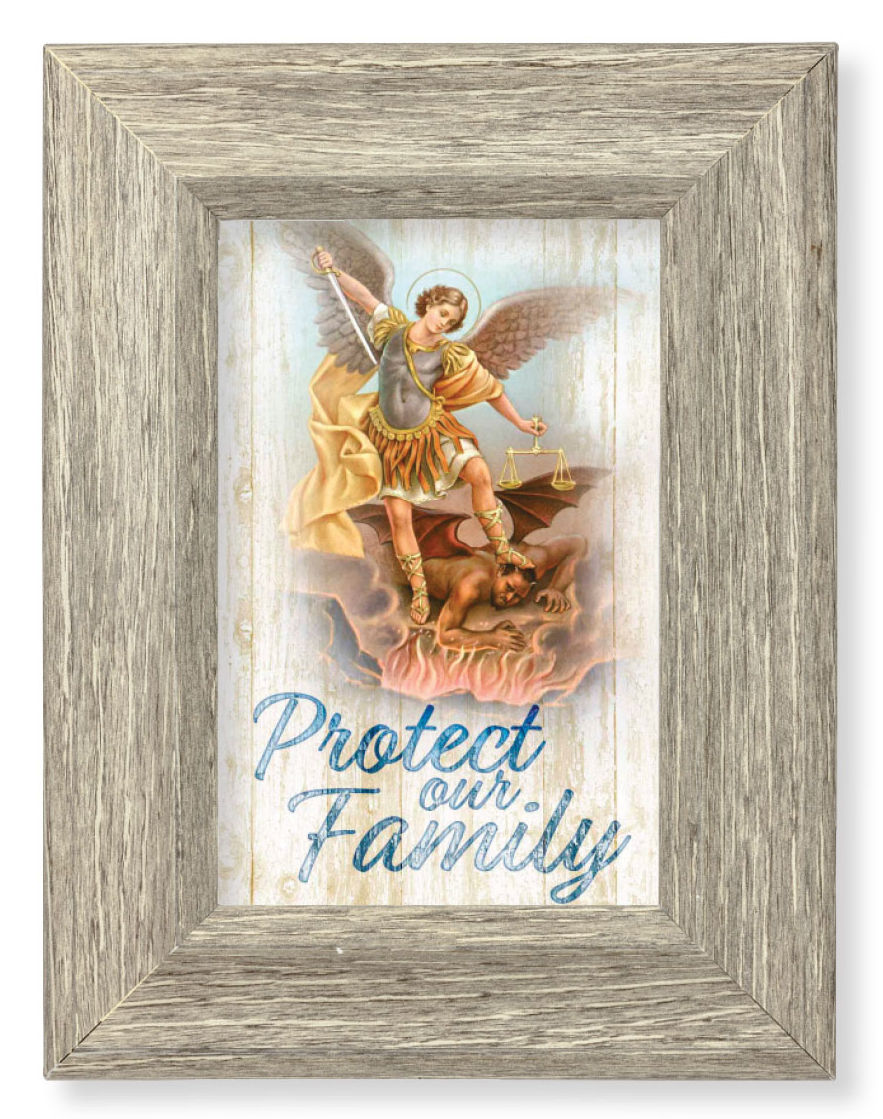 Saint Michael House Blessing 8x6 Gray Oak Frame