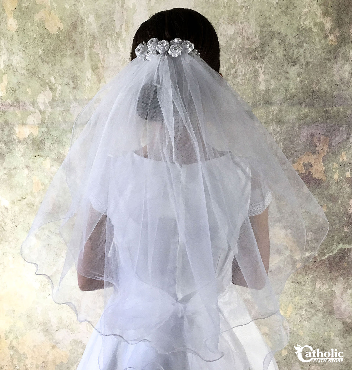 Satin Flowers Glass Bead First Communion Hair Clip