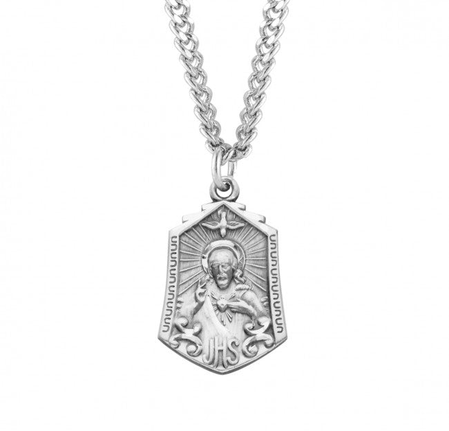 Descending Dove Scapular Medal Sterling Silver Necklace