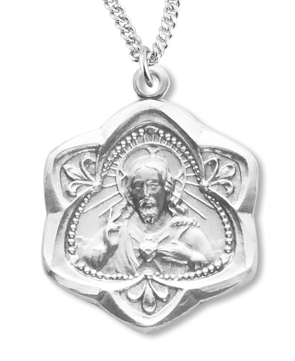 Six Sided Scapular Medal Sterling Silver Necklace