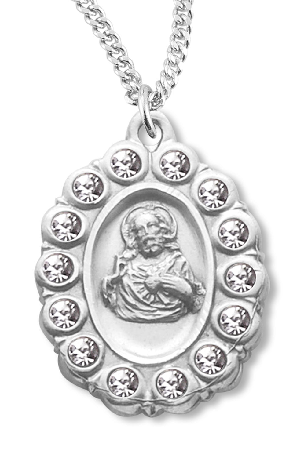 Clear Crystal Border Scapular Medal Sterling Silver